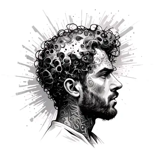 man overthinking concept exploded head tattoo design idea