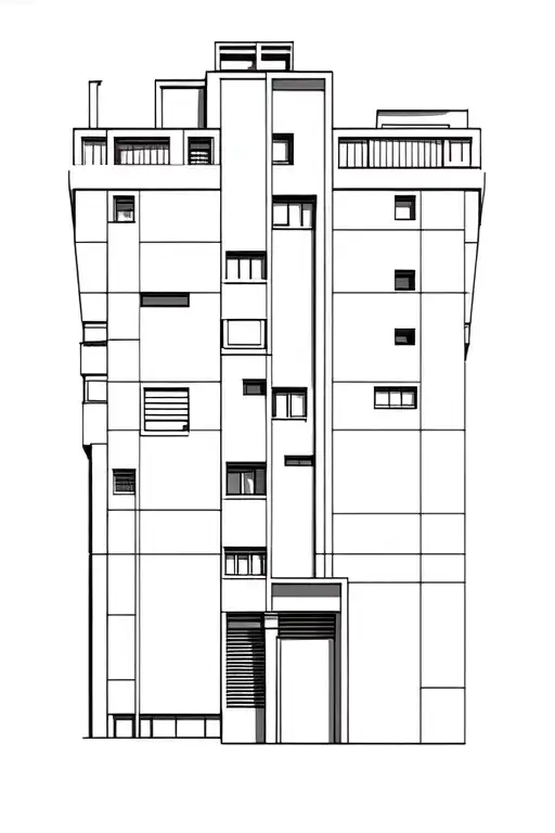 brutalist building with vintage Hifi components  tattoo design idea