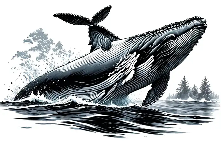 humpback whale jumping tattoo design idea