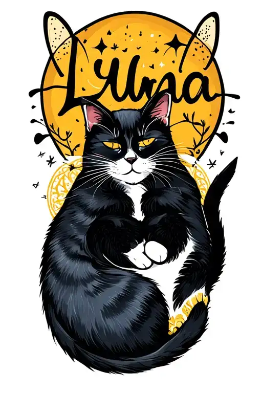 "Luna" 2 cats sleeping together tattoo design idea
