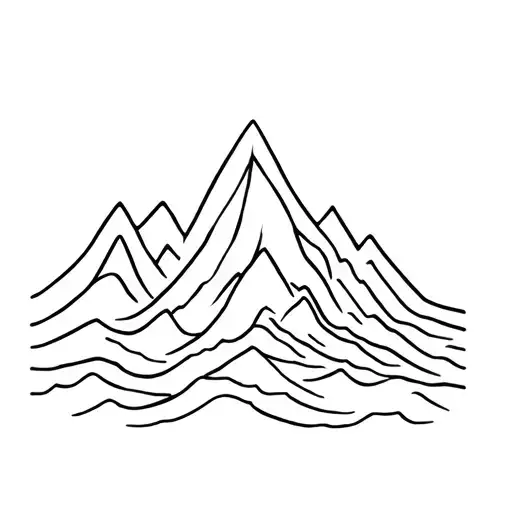 A simple mountain range turning into waves, continuous line tattoo flash, online outline, no shading tattoo design idea