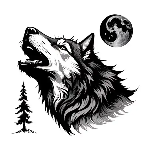 wolf howling at the moon tribal tattoo tattoo design idea