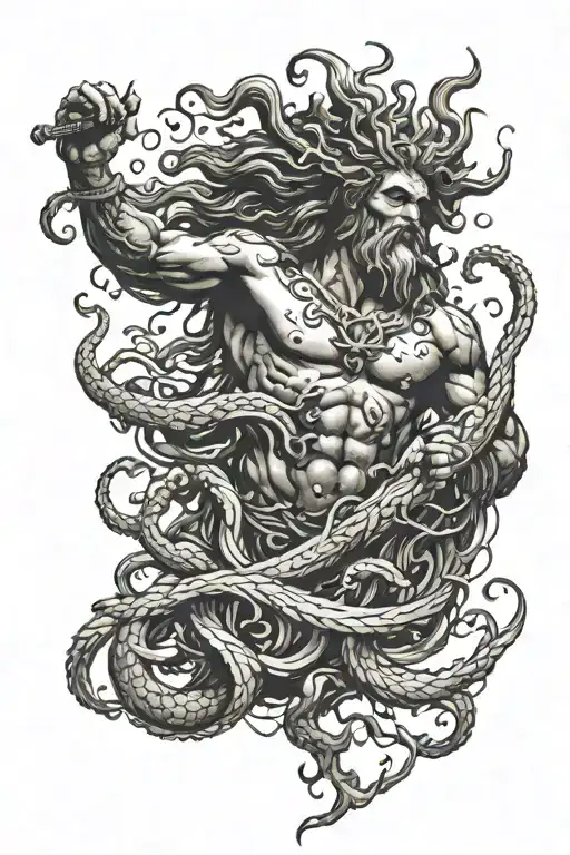 poseidon and medusa underwater tattoo design idea