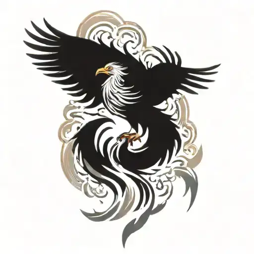 Phoenix bird representing rebirth, a new future with clouds surrounding tattoo design idea