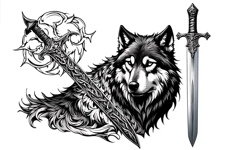 wolf and sword tattoo design idea
