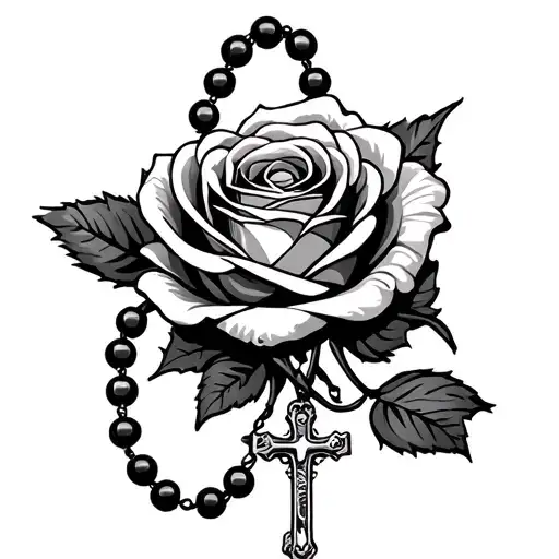 rosary with beads wrapping qith a rose tattoo design idea