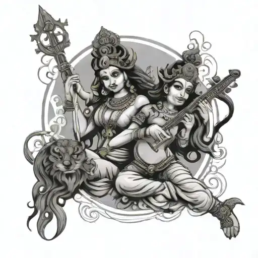 Kali and Saraswati tattoo design idea