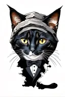 Stone portal tattoo with a tuxedo cat peeking through from the bottom, only showing it's ears and eyes.  tattoo design idea