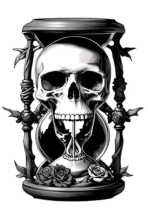 "Memento Mori" mountain skull hourglass combined tattoo design idea