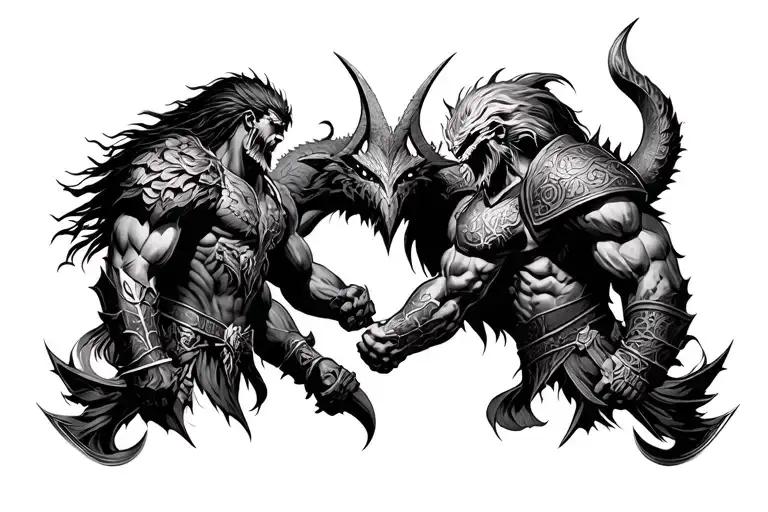 good vs evil warriors for chest tattoo tattoo design idea