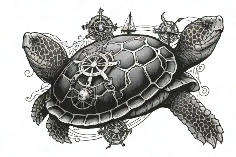 pirate compass sea turtle tattoo design idea