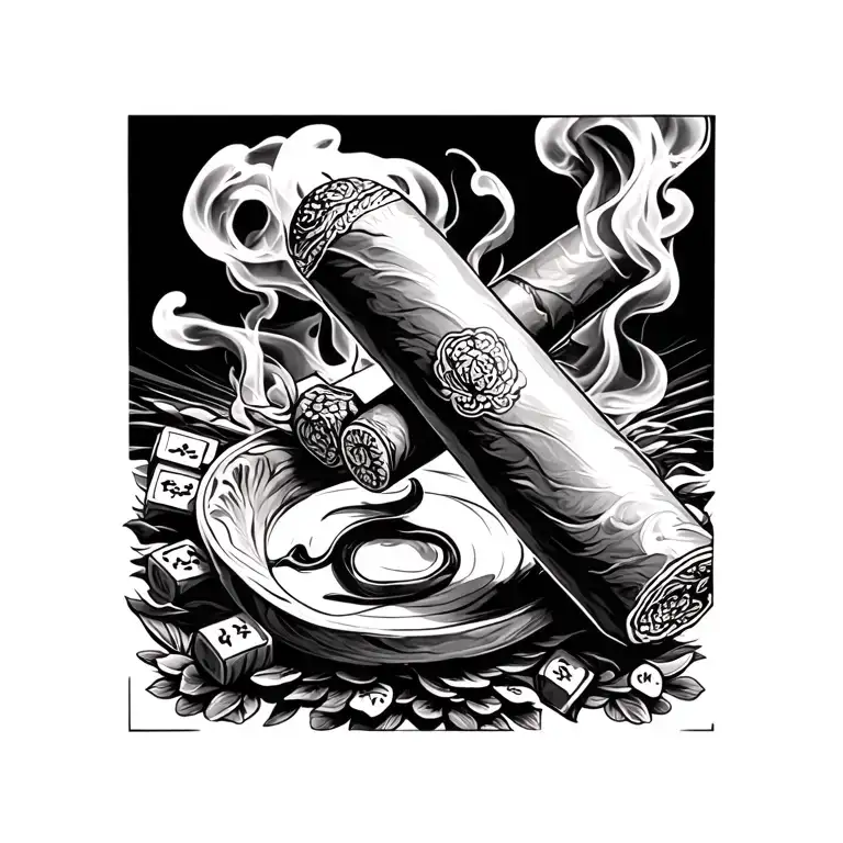 cigar smoke rising and mahjong tattoo design idea