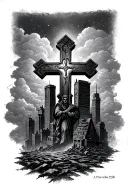 proverbs 25:28 a man without self control is like a city broken into without walls with a cross and clouds tattoo design idea