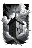 proverbs 25:28 a man without self control is like a city broken into without walls with a cross and clouds tattoo design idea