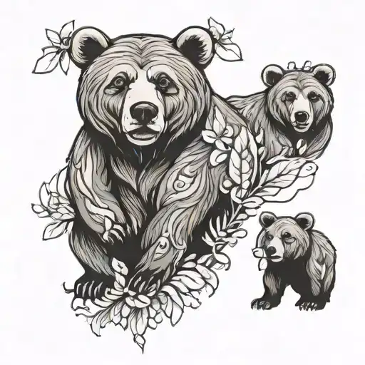 a bear with 2 cubs taty tattoo design idea
