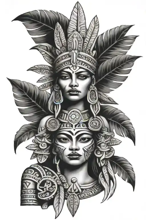 Aztec goddess with pot leaf headdress tattoo design idea
