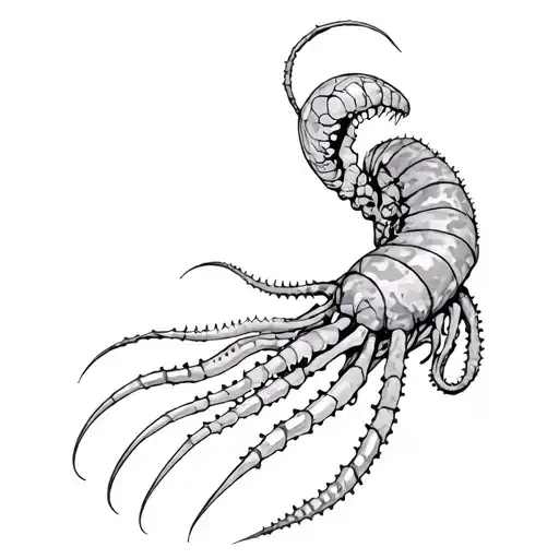 flexible internal shell, segmented soft bodies, siphons, joint appendages, tentacles,camouflage, and claws for fighting tattoo design idea