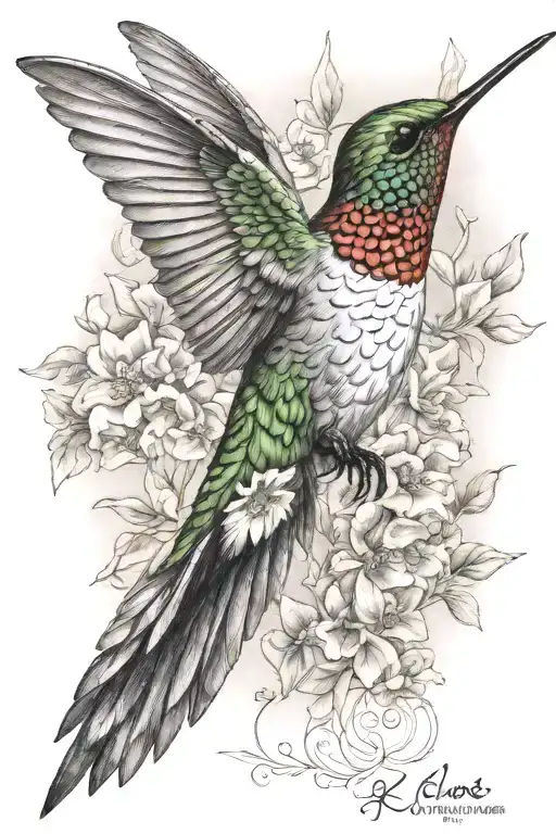 masculine hummingbird flying tattoo design idea