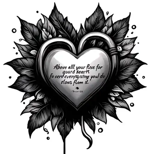 Proverbs 4:23 "Above all else, guard your heart, for everything you do flows from it" on a fancy lock  tattoo design idea