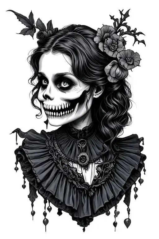 twisted Alice in wonderland scary face tattoo design idea