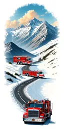 mountain road leading downwith landmarks of firetruck drums mixed tattoo design idea