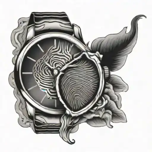 heart finger print inside watch face tattoo design idea