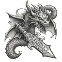 Dagger with a dragon circling like a Karma tattoo design idea