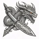 Dagger with a dragon circling like a Karma tattoo design idea
