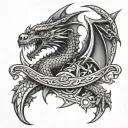 Dagger with a dragon circling like a Karma tattoo design idea