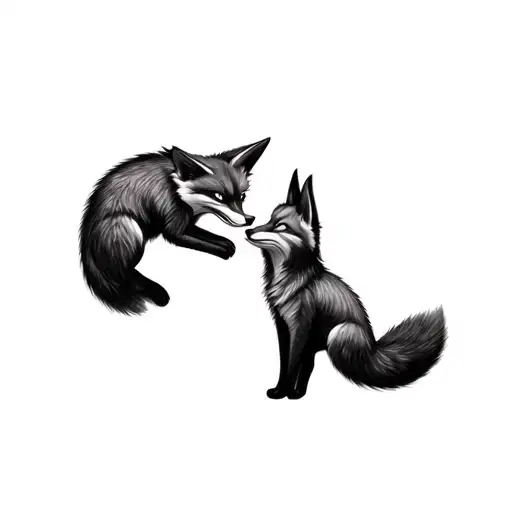 two foxes playing together tattoo design idea