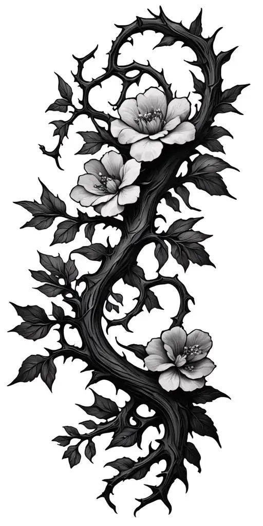 Thick vines and thorns and flowers  tattoo design idea