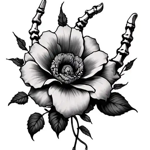 skeleton hand tattoo with flower in middle  tattoo design idea
