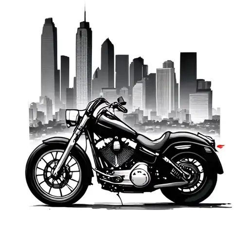 austin texas skyline, motorcycle tattoo design idea