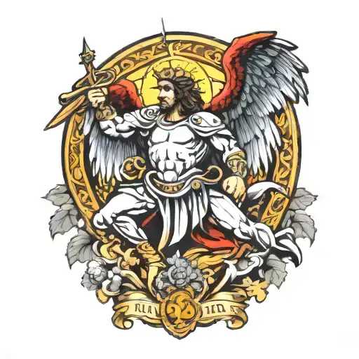 saint micheal slaying tattoo design idea