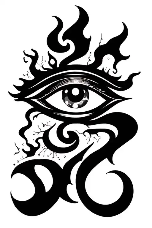 3rd eye symbol integrated circuitry and electricity with natural elements (fire, earth, wind, water) tattoo design idea