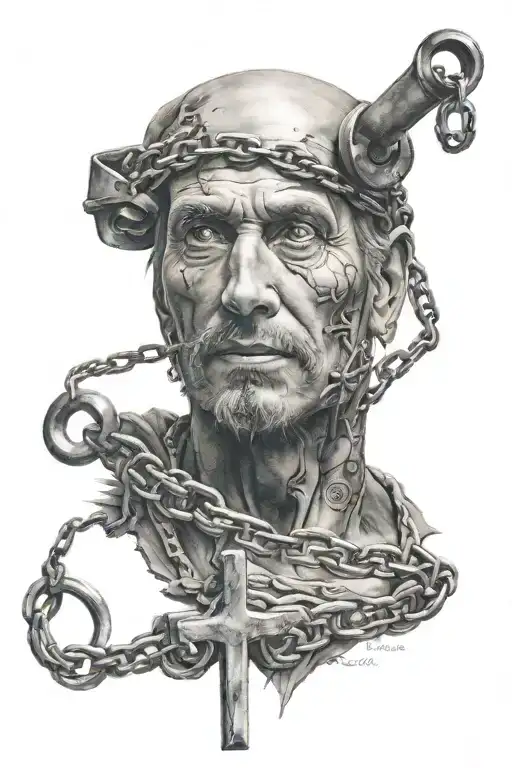 A man who dreams of distant lands has his freedom restricted by bars and shackles. tattoo design idea