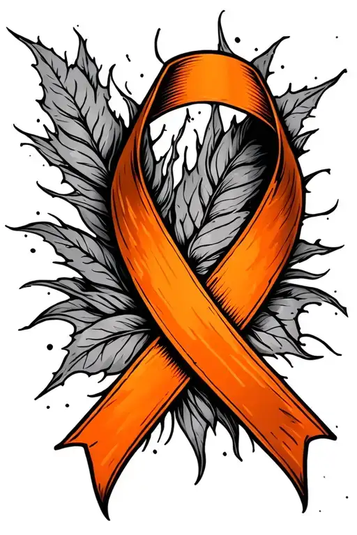 orange cancer ribbon wrapped tightly around geographic design tattoo design idea