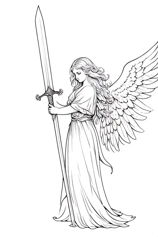A angel girl holding a sword tattoo design idea