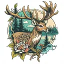 deer mountain forest gun duck tattoo design idea