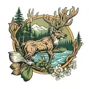 deer mountain forest gun duck tattoo design idea