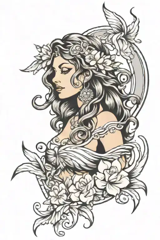 traditional Aphrodite sea goddess tattoo design idea