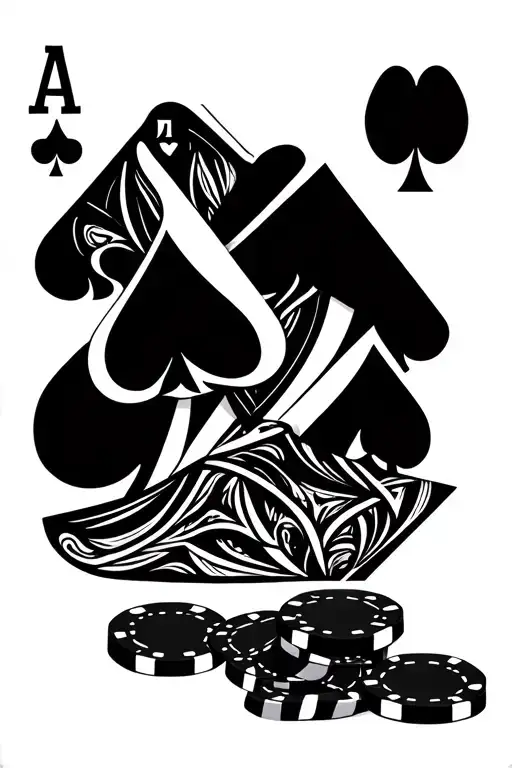 Top third of 2 playing cards, 2 of hearts and 7 of spades, with the 4 card suits behind them; 6 black poker chips below  tattoo design idea