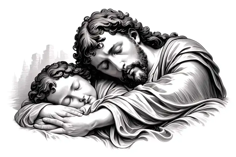 sleeping of saint joseph colourful coat tattoo design idea