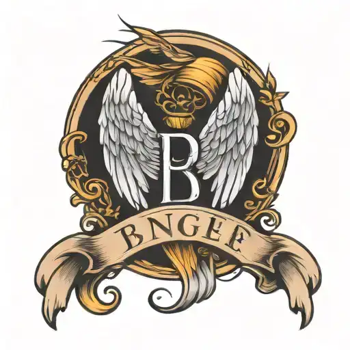 letter B with angel wings tattoo design idea