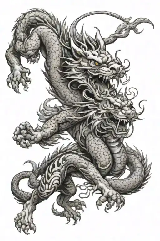 Chinese dragon and tiger fighting each other tattoo design idea