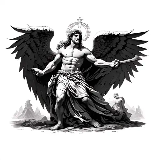 St Michael the Archangel Michael defeating satan tattoo design idea