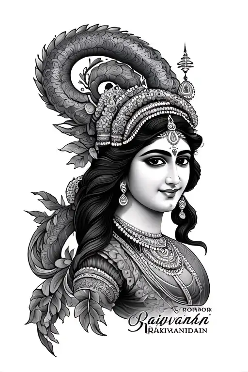 Mor pankh with name Rajvardhan and Rajnandini tattoo design idea