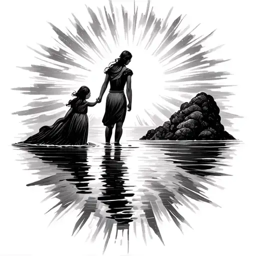 sunbeam shines across open water towards me. includes my two daughters and my wife as my core and their protector.  tattoo design idea