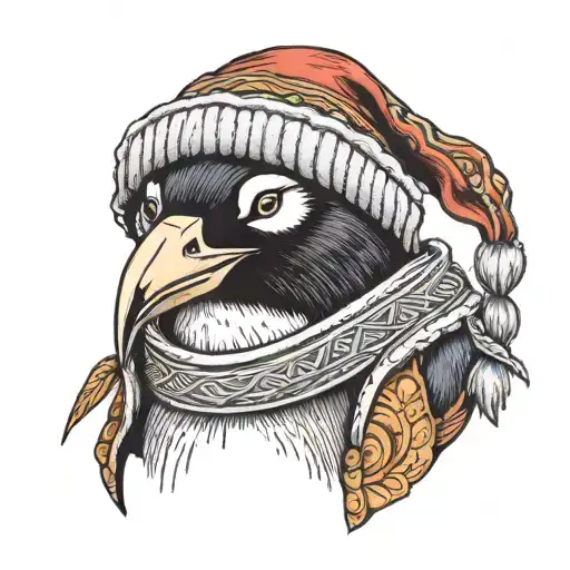 penguin wearing a beanie tattoo design idea
