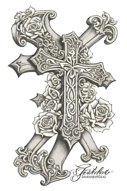 cross with name date that was born and date that he died tattoo design idea